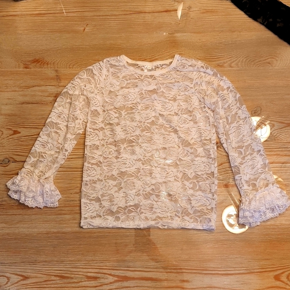 Girls NWT WHITE LONG SLEEVE RUFFLE TOP SIZE 14